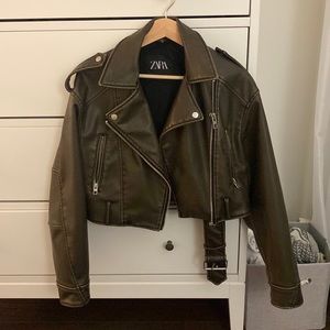 Zara Faux Leather Cropped Biker Jacket